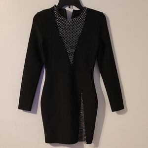 Elegant Black Dress with Polka Dot Detail